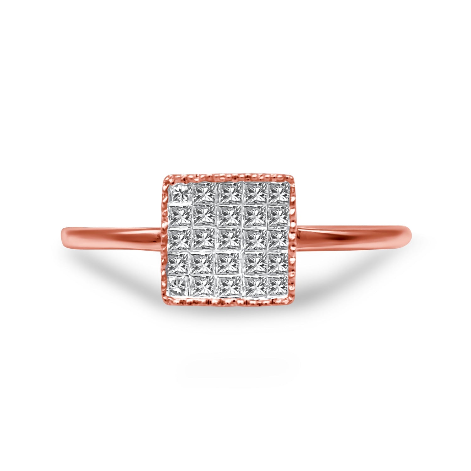 10K Rose Gold 1/3 Cttw Invisible Set Princess Cut Diamond Composite Square Shape Ring for Women (H-I color, I1-I2 clarity) - Size 7 