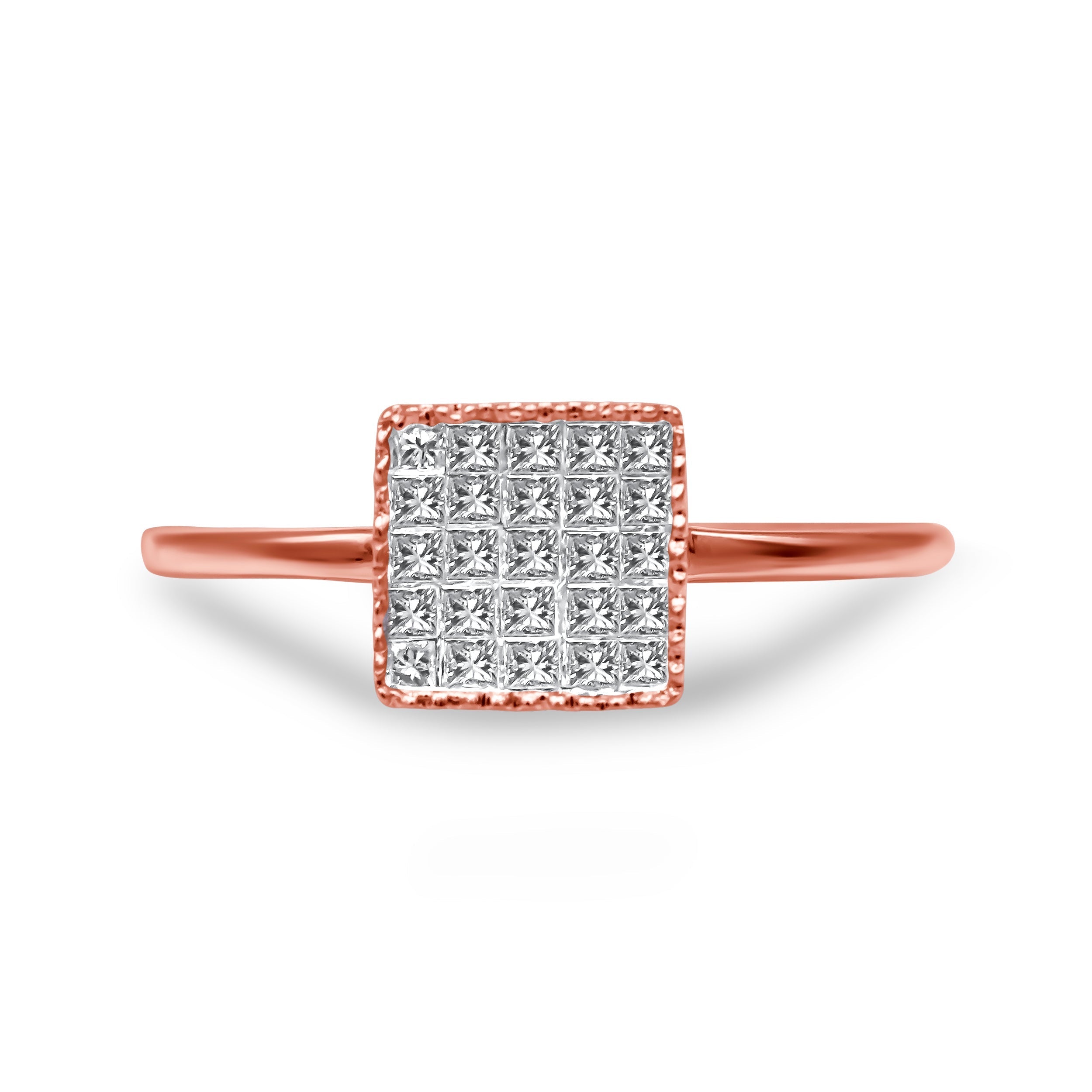 10K Rose Gold 1/3 Cttw Invisible Set Princess Cut Diamond Composite Square Shape Ring for Women (H-I color, I1-I2 clarity) - Size 7 