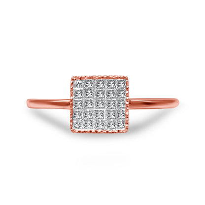 10K Rose Gold 1/3 Cttw Invisible Set Princess Cut Diamond Composite Square Shape Ring for Women (H-I color, I1-I2 clarity) - Size 7 