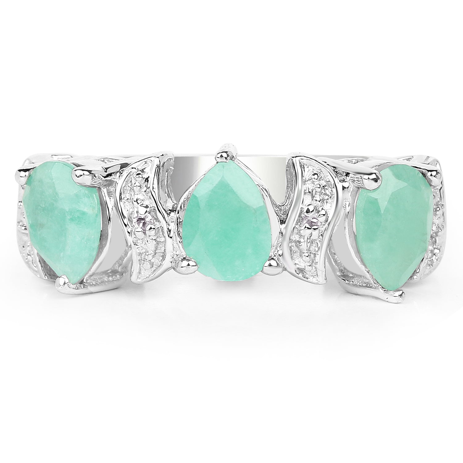 1.87 Carat Genuine Emerald and White Topaz .925 Sterling Silver Ring by Bids.com
