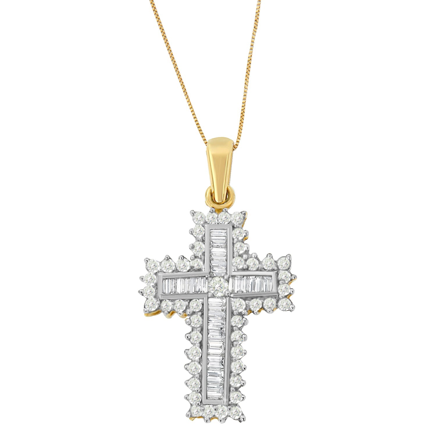 14K Yellow Gold 2.0 Cttw Multi-Row Diamond Cross Pendant Necklace by Bids.com
