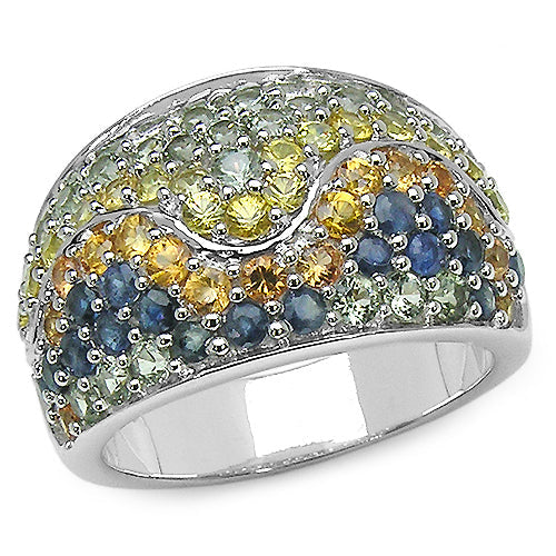 3.60 Carat Genuine Multi Sapphire .925 Sterling Silver Ring by Bids.com