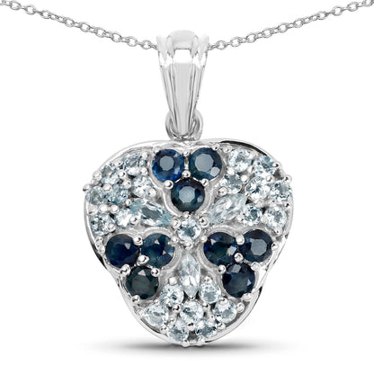 2.73 Carat Genuine Blue Sapphire and Aquamarine .925 Sterling Silver Pendant by Bids.com