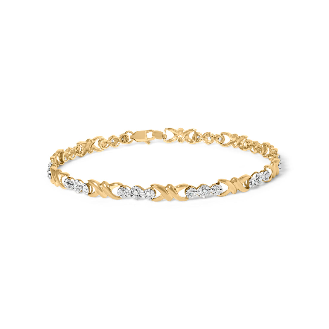10k Yellow Gold 1/3 Cttw Diamond 3 Stone and X-Link Bracelet (I-J Color, I1-I2 Clarity) - 7.50" Inches by Bids.com