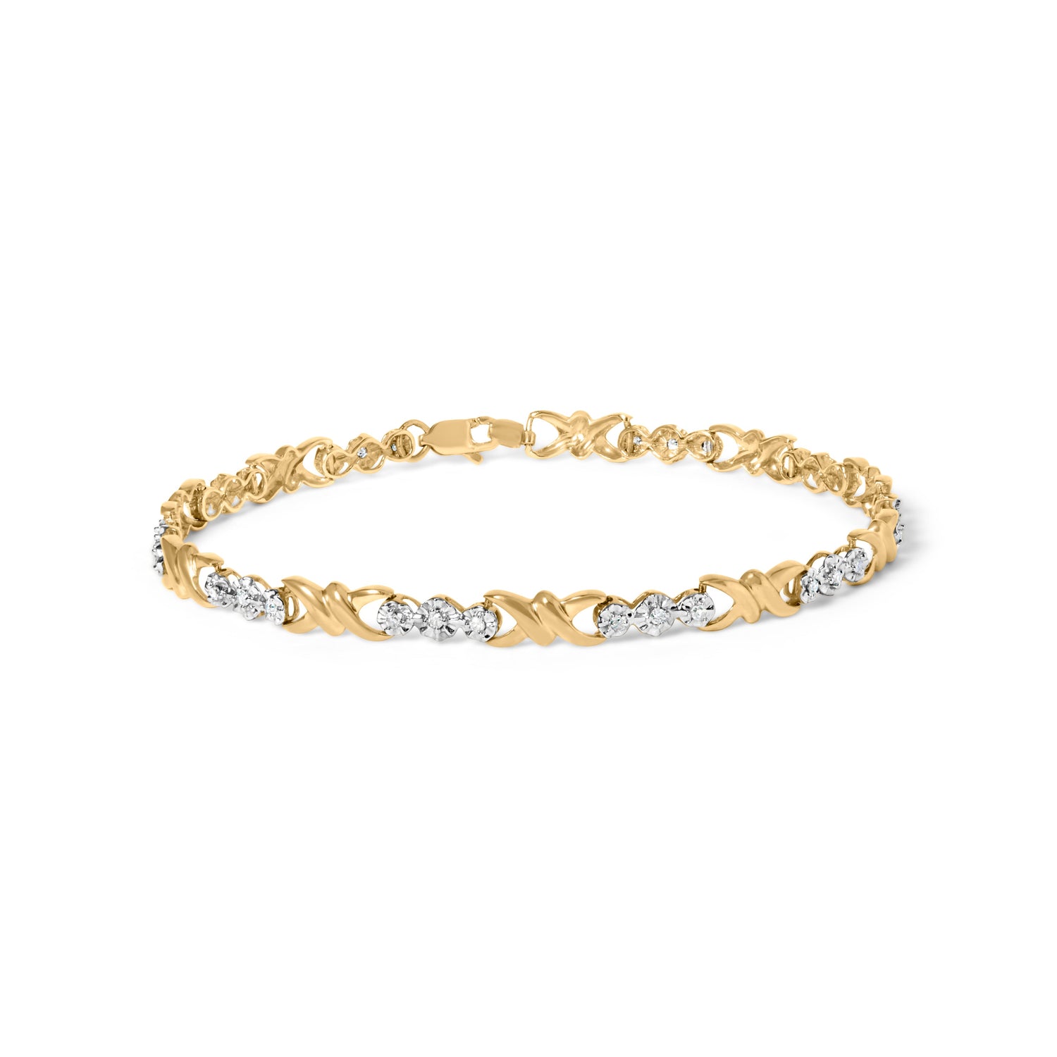 10k Yellow Gold 1/3 Cttw Diamond 3 Stone and X-Link Bracelet (I-J Color, I1-I2 Clarity) - 7.50" Inches by Bids.com