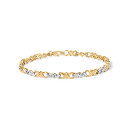 10k Yellow Gold 1/3 Cttw Diamond 3 Stone and X-Link Bracelet (I-J Color, I1-I2 Clarity) - 7.50" Inches by Bids.com