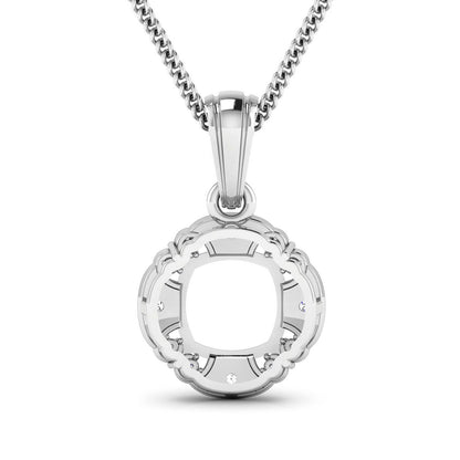 0.09 Carat Genuine White Diamond 14K White Gold Semi Mount Pendant - holds 8x8mm Cushion Gemstone by Bids.com