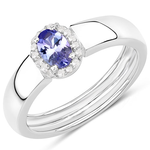 0.54 Carat Genuine Tanzanite and White Zircon .925 Sterling Silver Ring by Bids.com