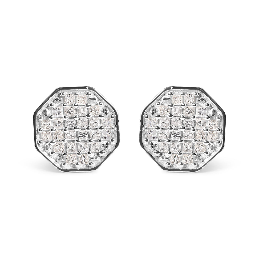 10K White Gold 7/8 Cttw Princess Diamond Composite Octagon Shaped Stud Earrings (I-J Color, I1-I2 Clarity) by Bids.com