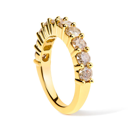 14K Yellow Gold Plated .925 Sterling Silver 2.0 Cttw Round Brilliant Cut Diamond 10 Stone Anniversary Band Ring (J-K Color, I1-I2 Clarity) - Size 6 by Bids.com