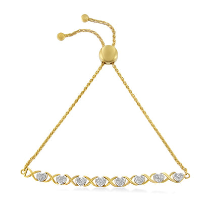 10K Yellow Gold over .925 Sterling Silver 1/10 Cttw Diamond Heart and X-Link 6â€-9â€ Adjustable Bolo Bracelet (H-I Color, I2-I3 Clarity) by Bids.com