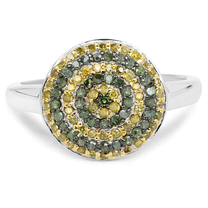 0.39 Carat Genuine Green Diamond and Yellow Diamond .925 Sterling Silver Ring by Bids.com
