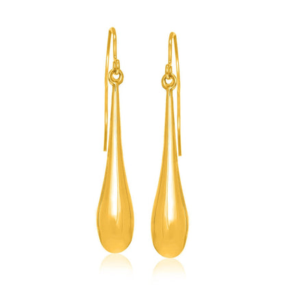 14k Yellow Gold Long Polished Teardrop Dangling Earrings  DestGlow