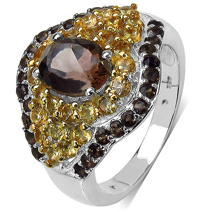 2.56 Carat Genuine Smoky Quartz &amp; Citrine .925 Sterling Silver Ring by Bids.com