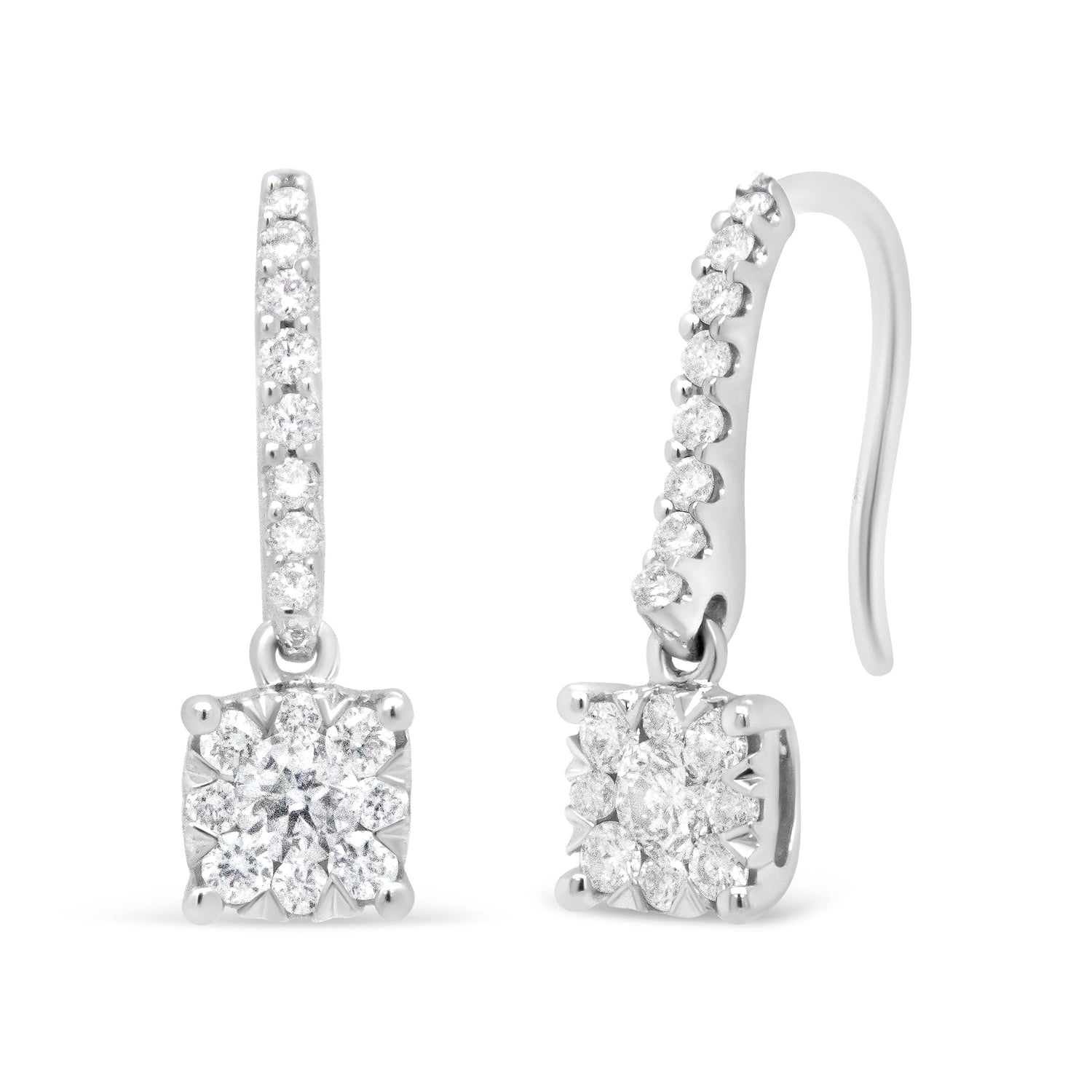 14K White 1/2 Cttw Round Diamond Halo Dangle Hook Earring - (H-I Color, SI2-I1 Clarity) by Bids.com
