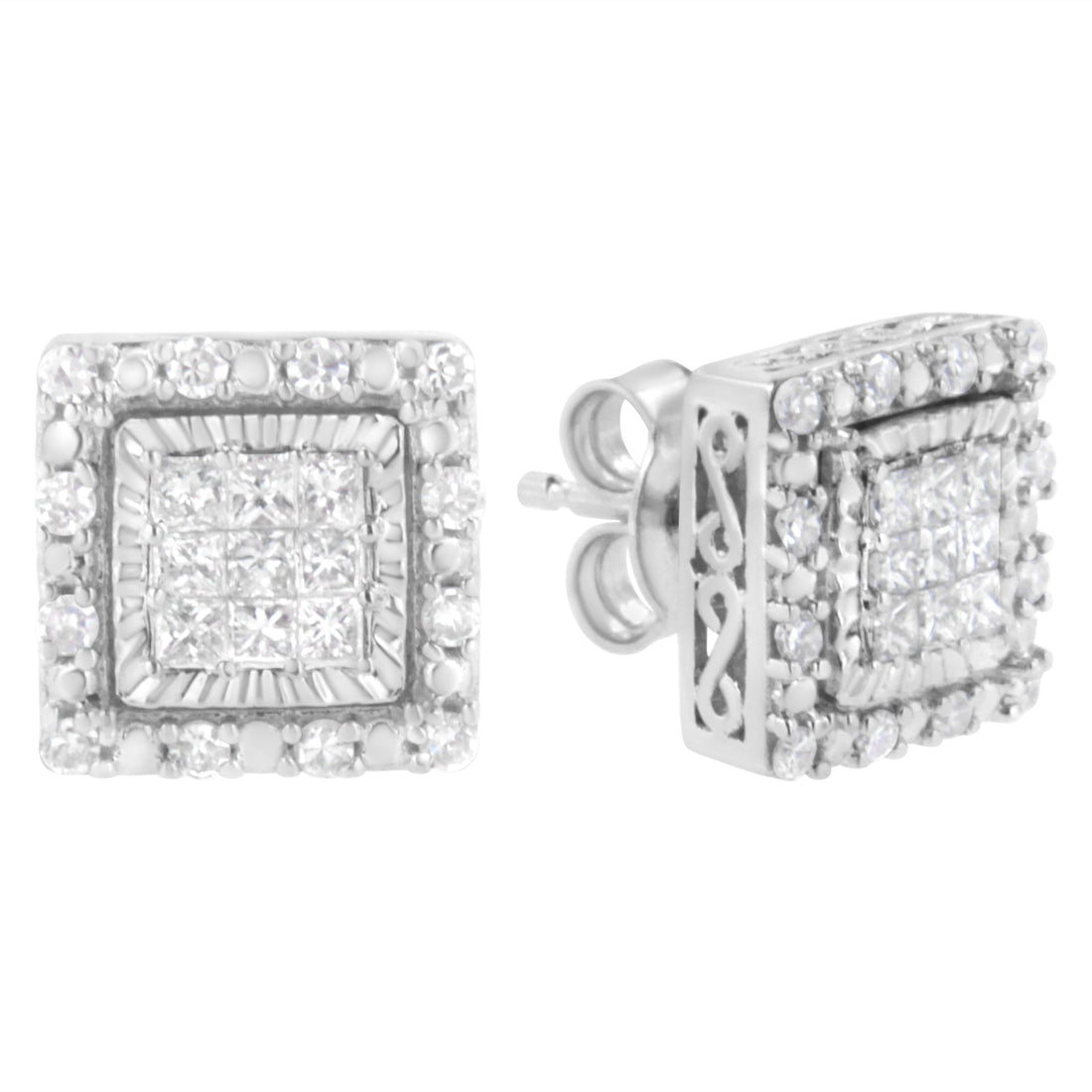 10K White Gold 1/2 cttw Invisible Set Princess-Cut Diamond Square Stud Earring (I-J Color, I1-I2 Clarity) by Bids.com
