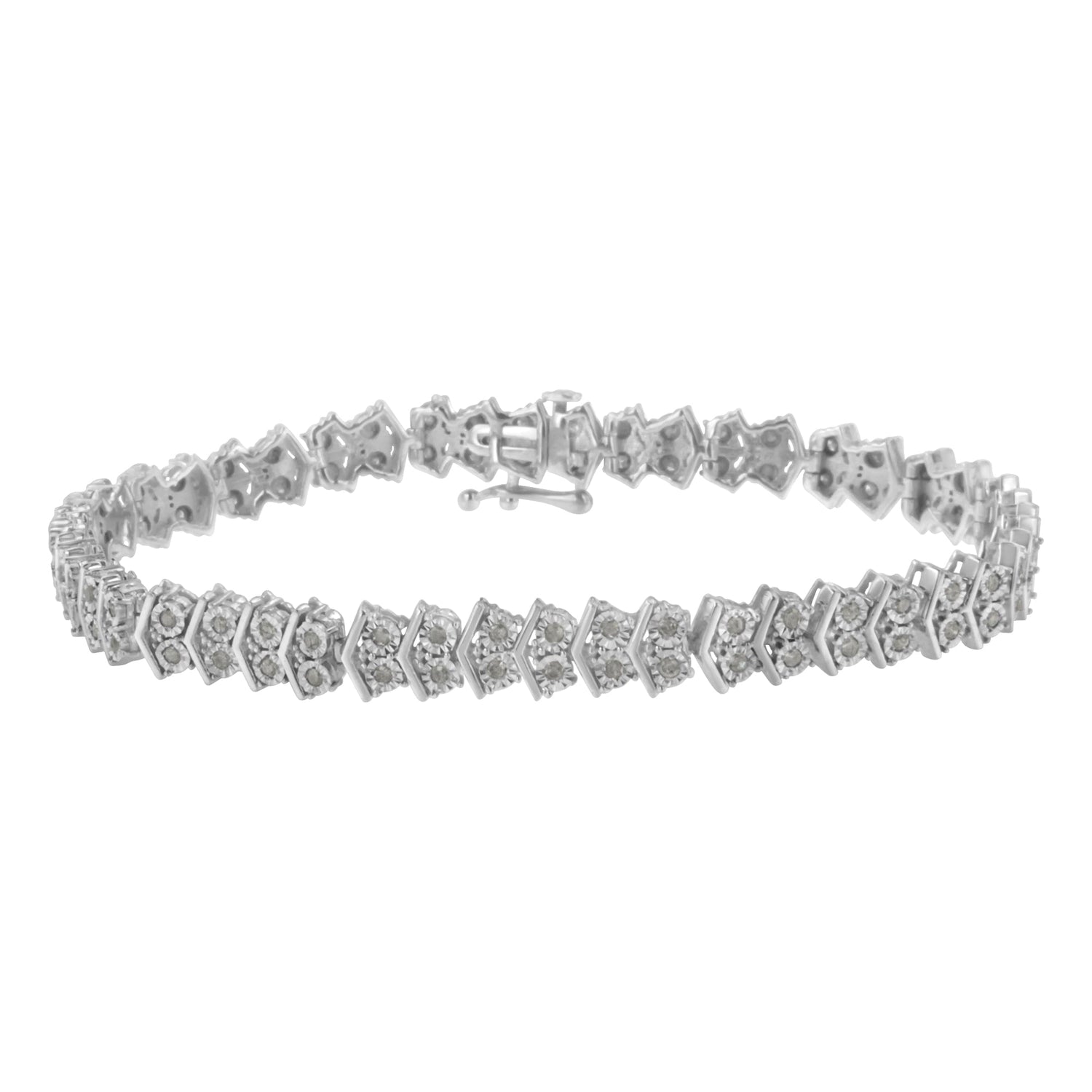 .925 Sterling Silver 1.0 cttw Diamond "Arrow" Shape Tennis Link Bracelet (I-J Color, I3 Clarity) -7.25" by Bids.com