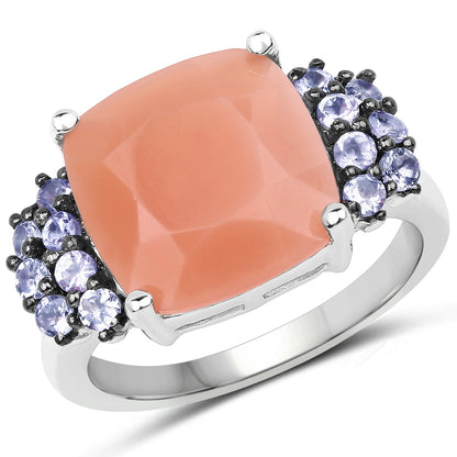 6.18 Carat Genuine Peach Moonstone and Tanzanite .925 Sterling Silver Ring by Bids.com