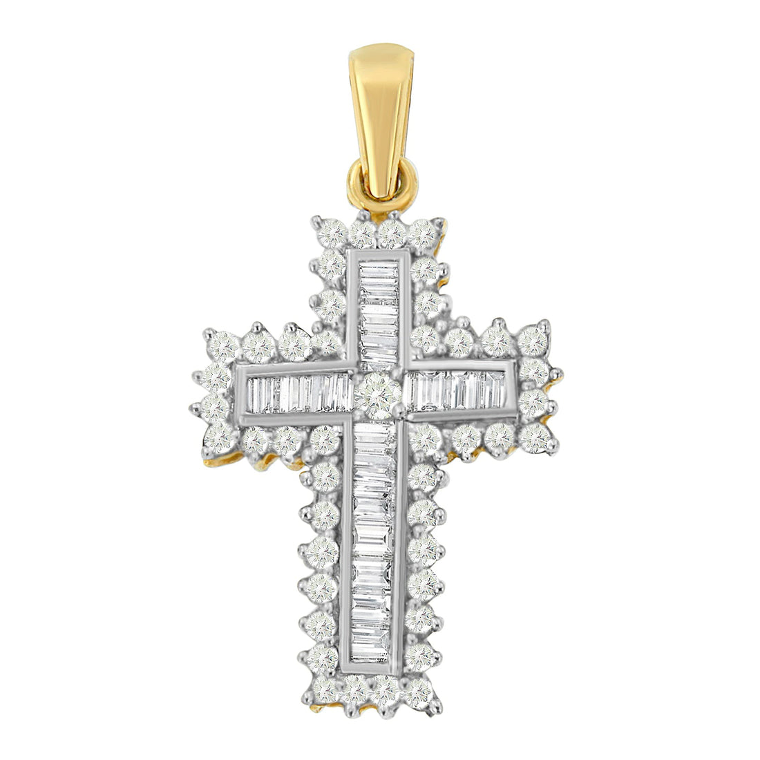 14K Yellow Gold 2.0 Cttw Multi-Row Diamond Cross Pendant Necklace by Bids.com