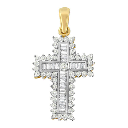 14K Yellow Gold 2.0 Cttw Multi-Row Diamond Cross Pendant Necklace by Bids.com