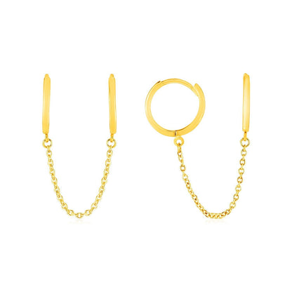 14k Yellow Gold Two Hole Huggie Style Hoop Earrings  DestGlow