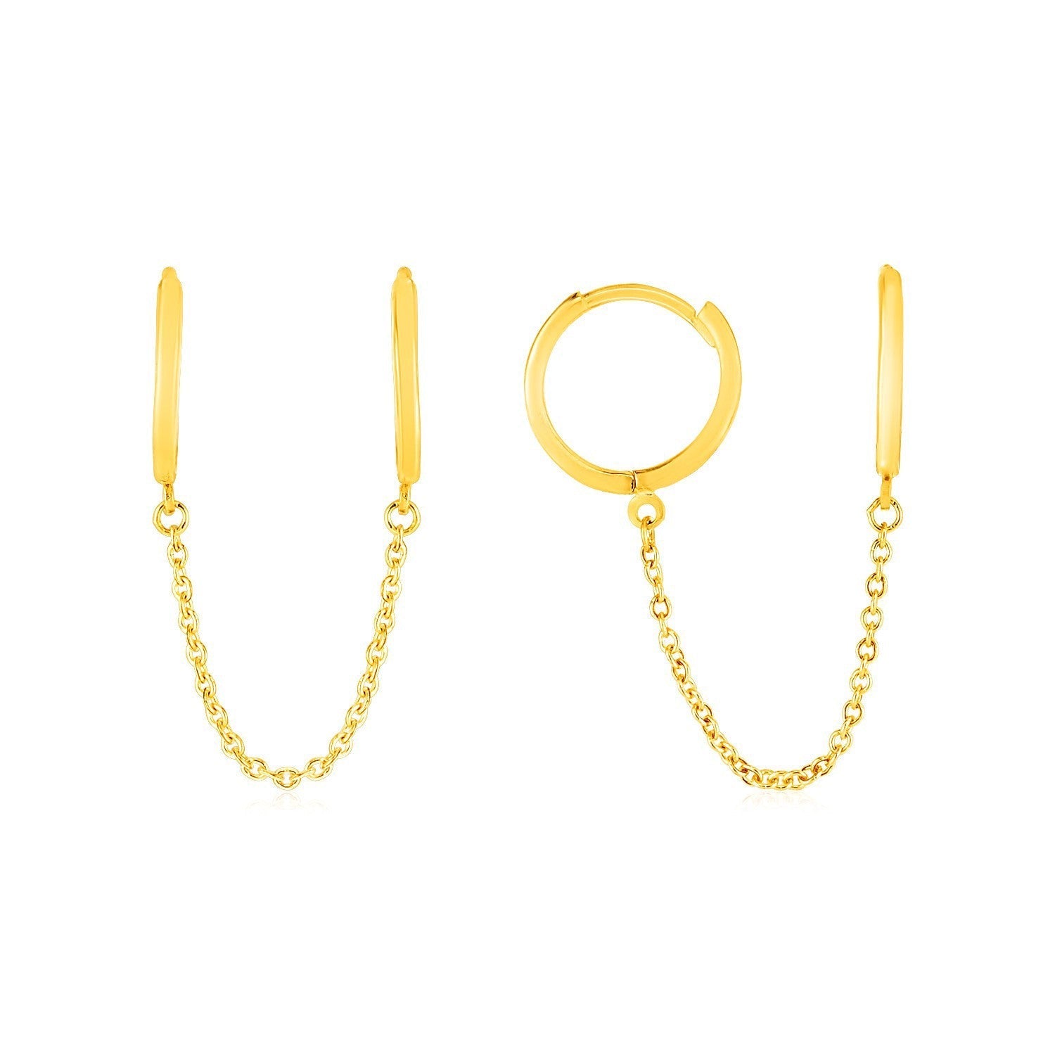 14k Yellow Gold Two Hole Huggie Style Hoop Earrings  DestGlow