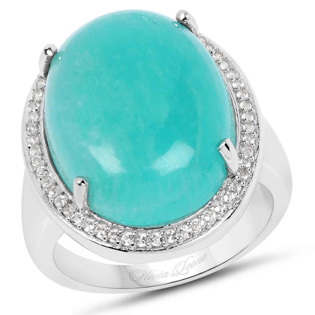 15.09 Carat Genuine Amazanite And White Topaz .925 Sterling Silver Ring by Bids.com