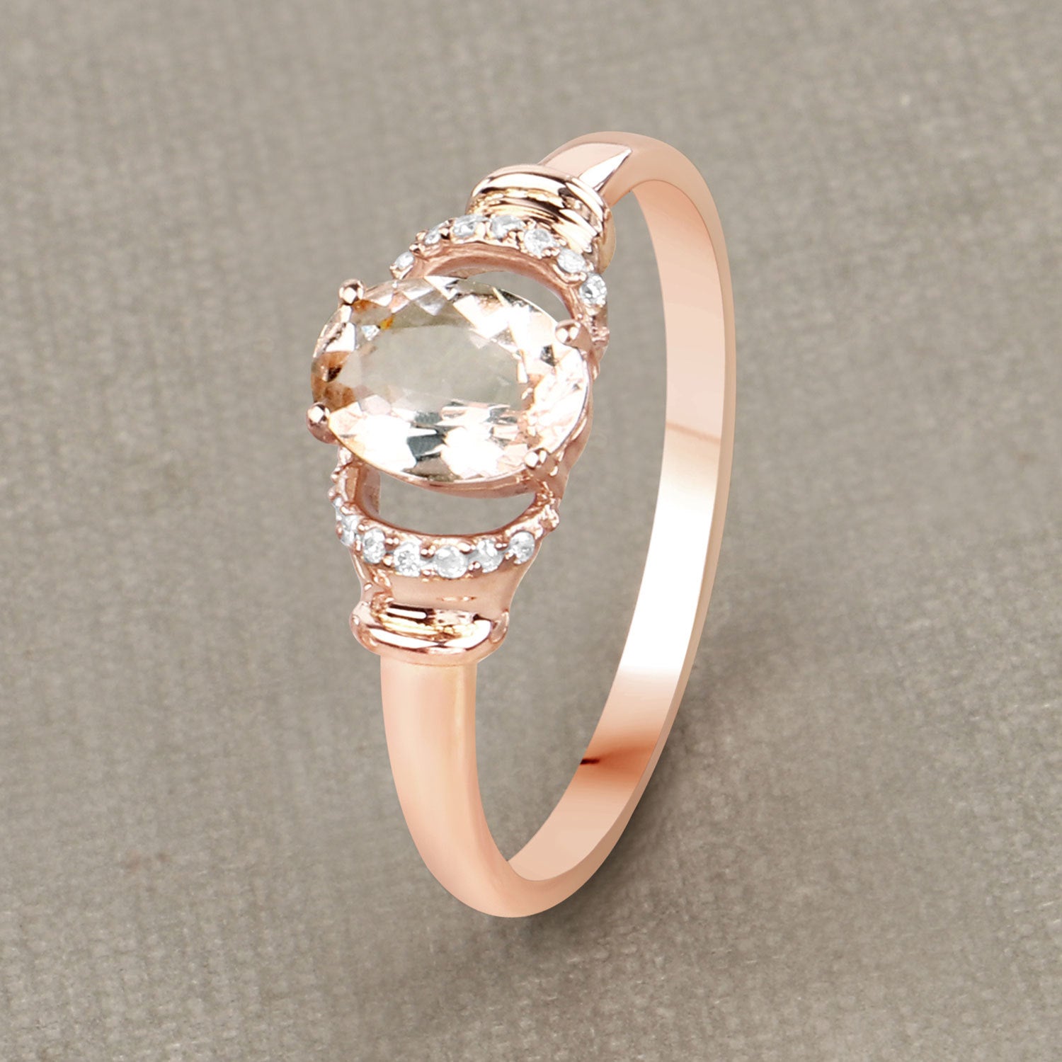 0.75 Carat Genuine Morganite and White Diamond 14K Rose Gold Ring by Bids.com