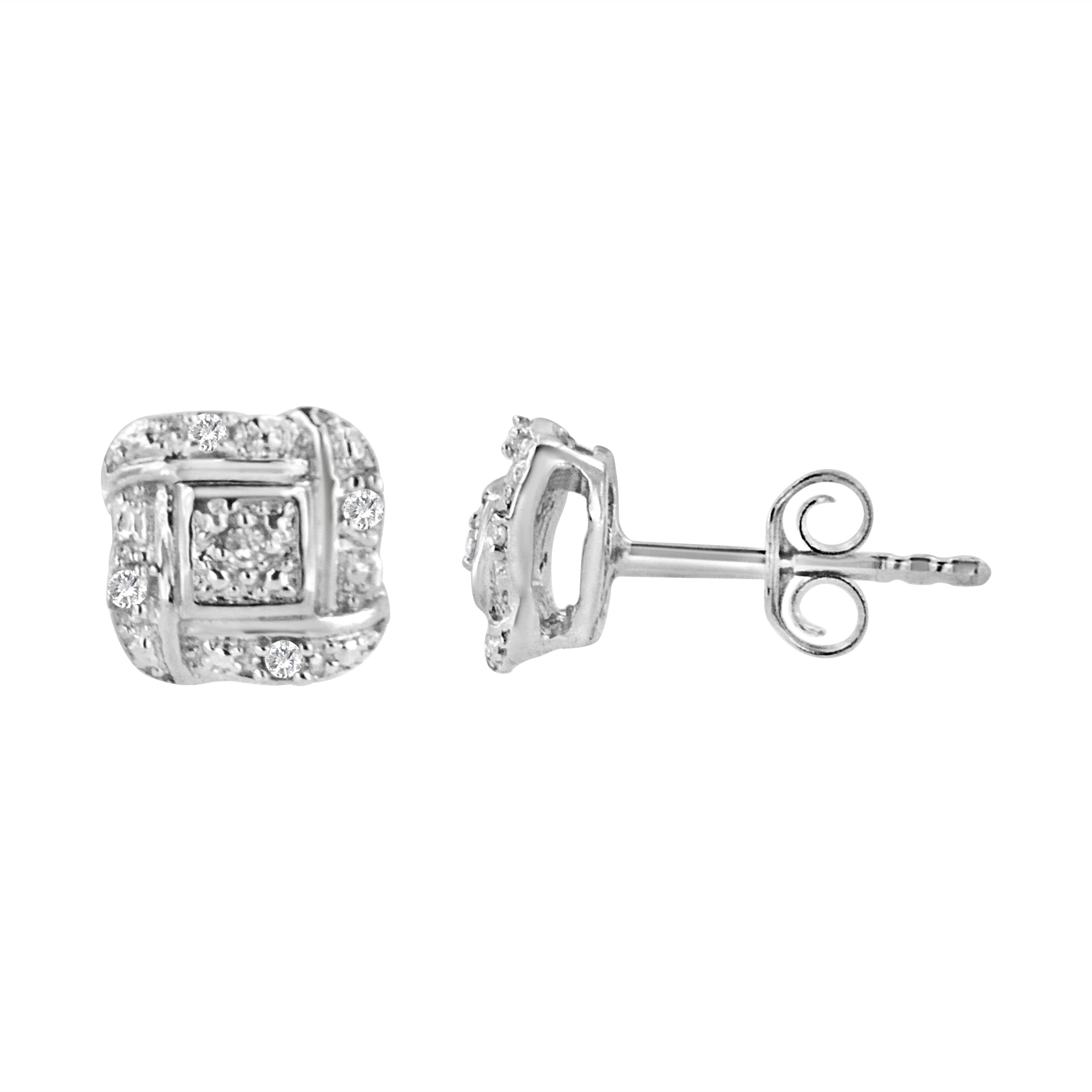 .925 Sterling Silver Round-Cut Diamond Accent Swirl Square Knot Stud Earrings (H-I Color, I2-I3 Clarity)  DestGlow