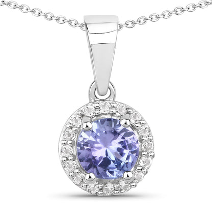 0.55 Carat Genuine Tanzanite and White Topaz .925 Sterling Silver Pendant  DestGlow