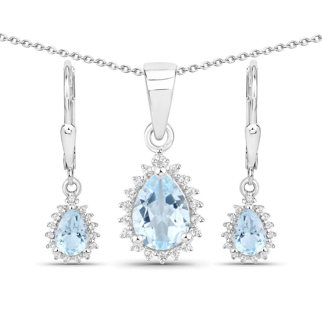 2.00 Carat Genuine Blue Topaz and White Topaz .925 Sterling Silver Jewelry Set by Bids.com