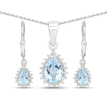 2.00 Carat Genuine Blue Topaz and White Topaz .925 Sterling Silver Jewelry Set by Bids.com