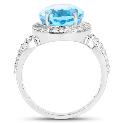 6.03 Carat Genuine Swiss Blue Topaz &amp; White Topaz .925 Sterling Silver Ring by Bids.com