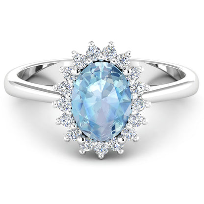 1.62 Carat Genuine Aquamarine and White Diamond 14K White Gold Ring by Bids.com