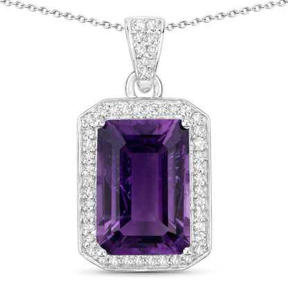 5.37 Carat Genuine Amethyst and White Diamond .925 Sterling Silver Pendant by Bids.com
