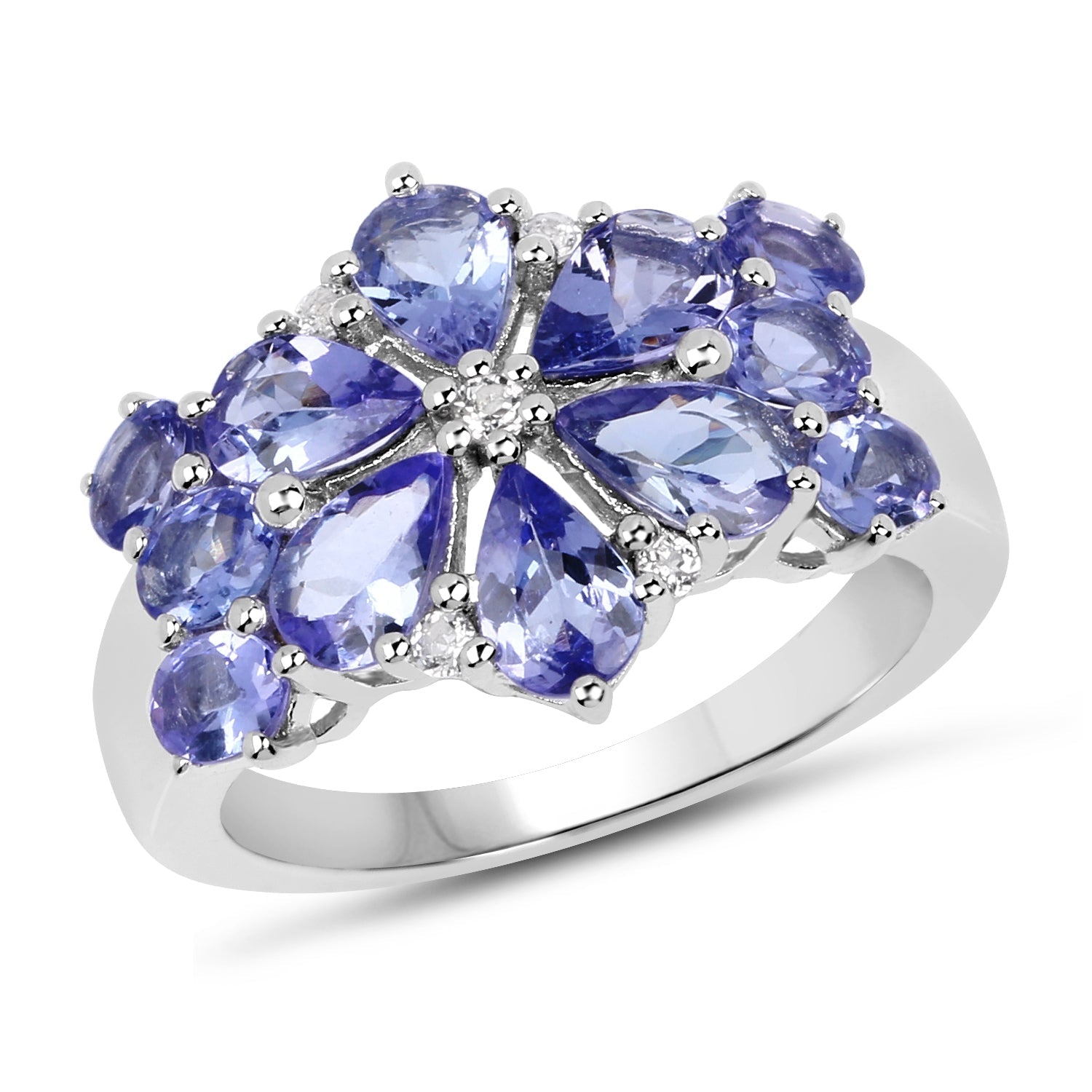 3.36 Carat Genuine Tanzanite and White Topaz .925 Sterling Silver Ring  DestGlow
