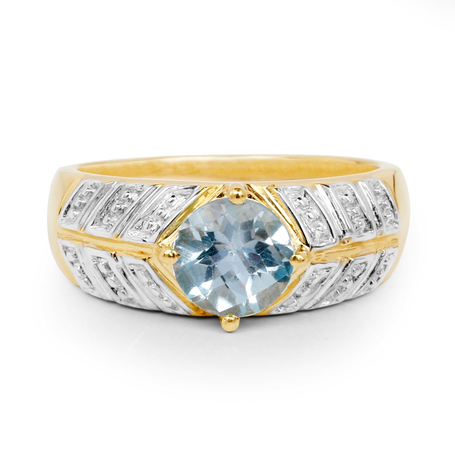 14K Yellow Gold Plated 1.70 Carat Genuine Blue Topaz .925 Sterling Silver Ring  DestGlow
