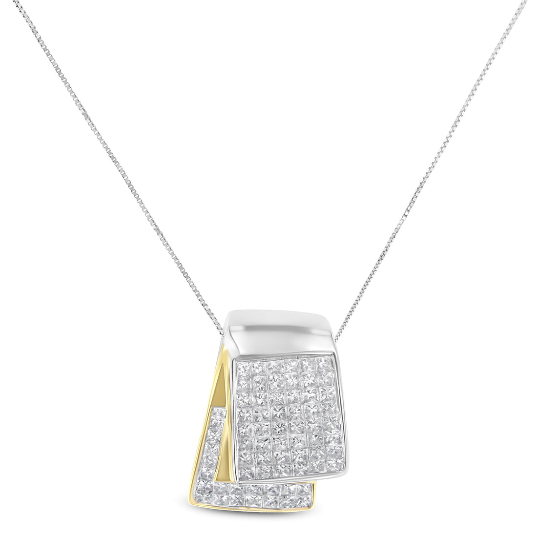 14K White and Yellow Gold 2.0 Cttw Princess Cut Diamond Two Tone Foldover Box Pendant 18â€ Box Chain Necklace (H-I Color, SI1-SI2 Clarity) by Bids.com
