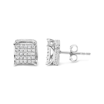 10K White Gold 1/2 Cttw Princess Cut Diamond Square Shaped Multi Stone Stud Earrings (H-I Color, SI1-SI2 Clarity) by Bids.com