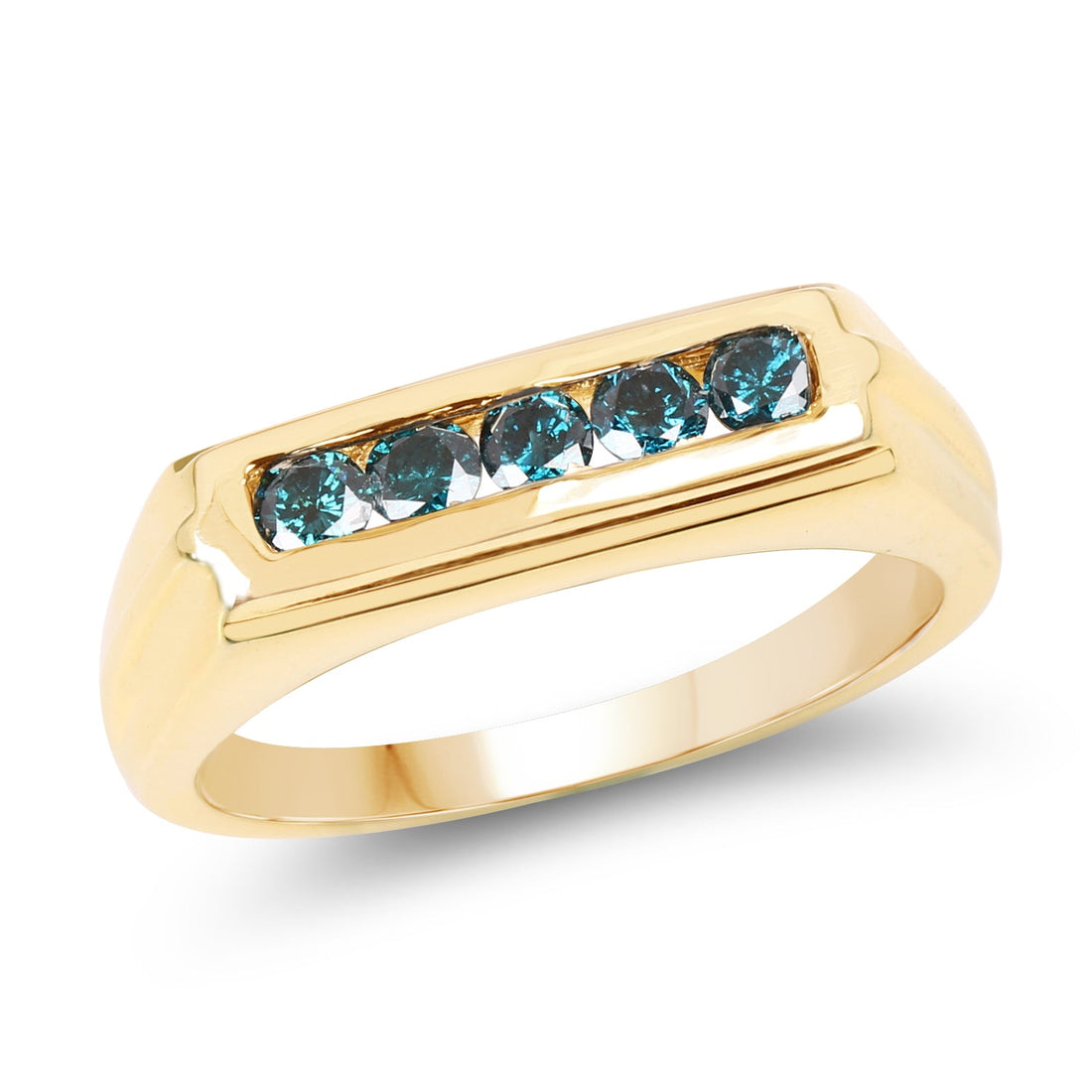 14K Yellow Gold Plated 0.40 Carat Genuine Blue Diamond .925 Sterling Silver Ring by Bids.com