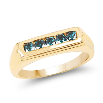 14K Yellow Gold Plated 0.40 Carat Genuine Blue Diamond .925 Sterling Silver Ring by Bids.com
