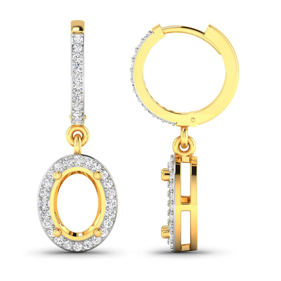 0.32 Carat Genuine White Diamond 14K Yellow Gold Semi Mount Earrings - holds 8x6mm Oval Gemstones by Bids.com