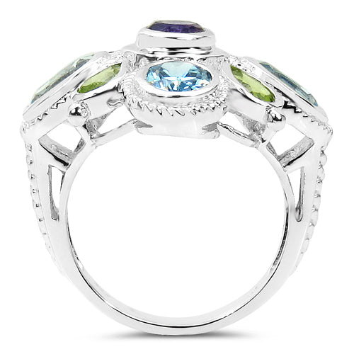 5.13 Carat Genuine Amethyst , Blue Topaz &amp; Peridot .925 Sterling Silver Ring by Bids.com