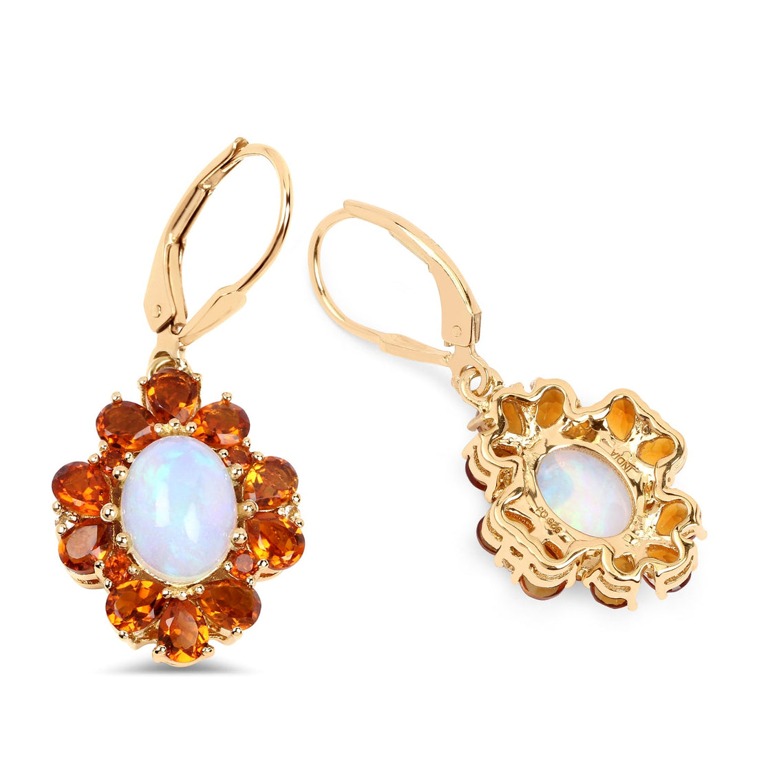 14K Yellow Gold Plated 5.42 Carat Genuine Ethiopian Opal, Citrine and White Topaz .925 Sterling Silver Earrings by Bids.com