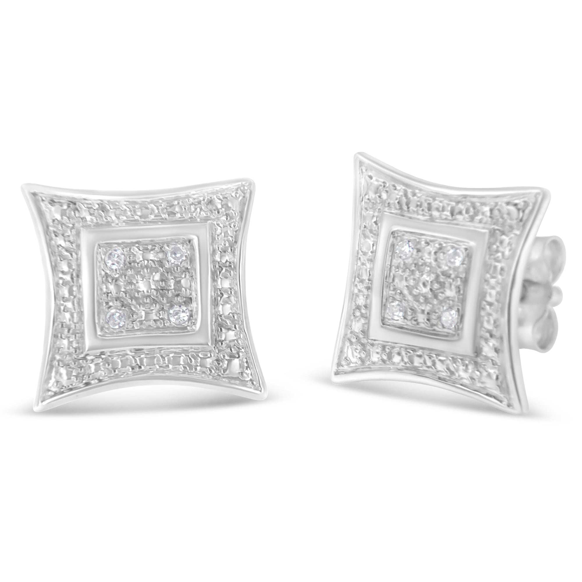 .925 Sterling Silver Diamond Accented 4-Stone Four Pointed Star Shaped Halo-Style Stud Earrings (H-I Color, I2-I3 Clarity) by Bids.com