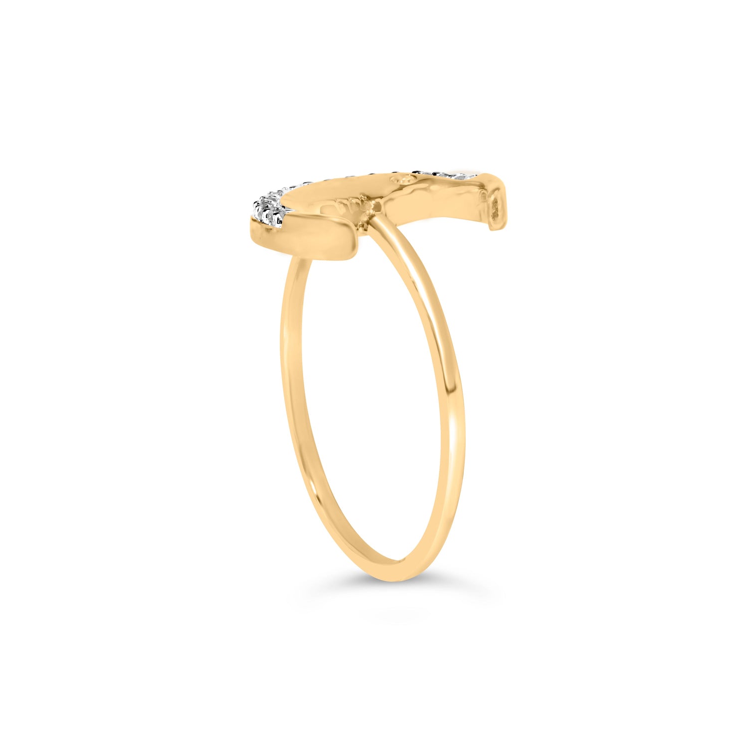 10K Yellow Gold 1/10 Cttw Diamond Crescent Moon Ring (I-J Color, I1-I2 Clarity) - Ring Size 6 by Bids.com
