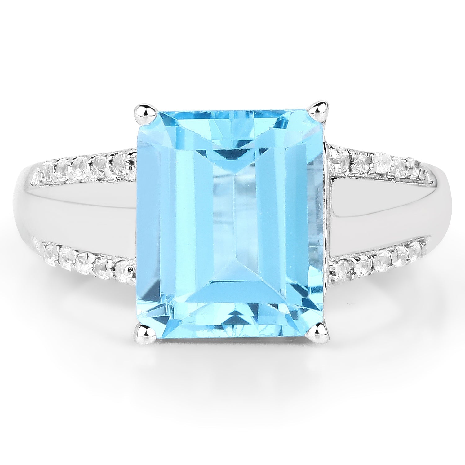 5.78 Carat Genuine Swiss Blue Topaz and White Topaz .925 Sterling Silver Ring by Bids.com