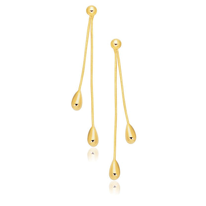 14k Yellow Gold Double Drop Long Earrings  DestGlow