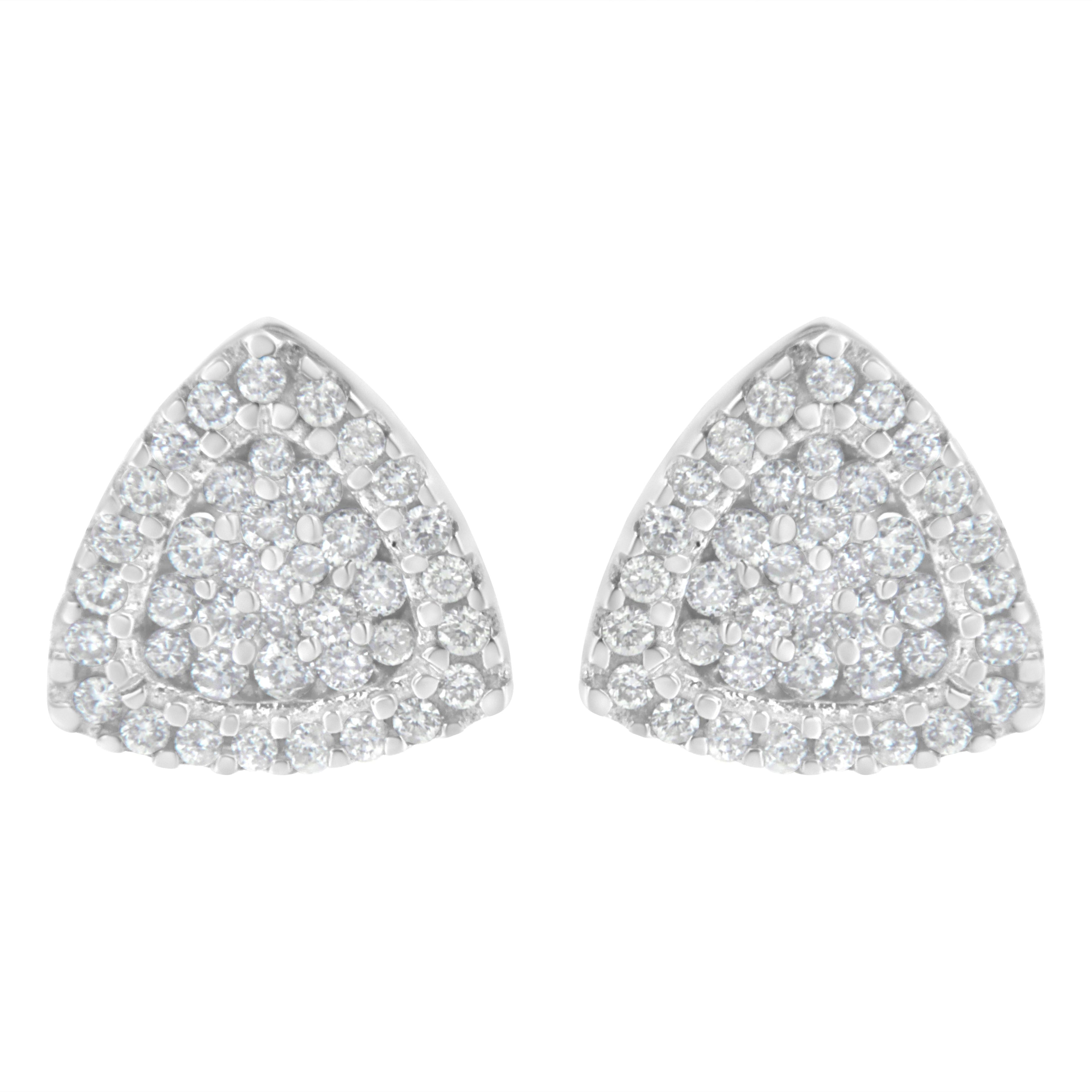 14K White Gold 1/2 cttw Trillion Shaped Diamond Stud Earrings (H-I Clarity, SI2-I1 Color) by Bids.com