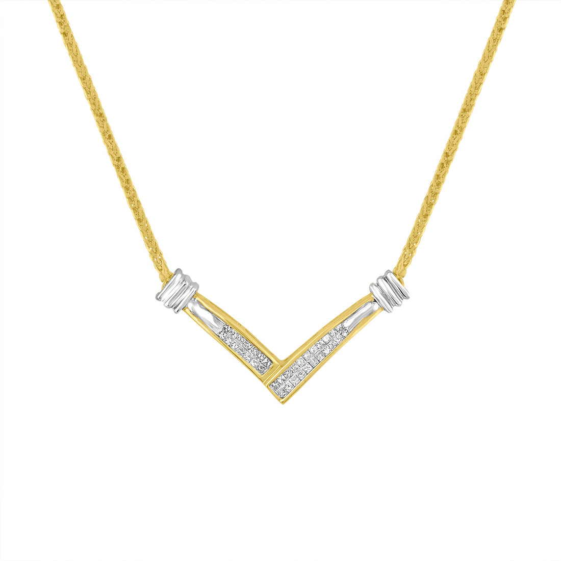 14K Yellow and White Gold 1/4 Cttw Princess Cut Diamond Channel-Set â€œVâ€ Shape 18" Pendant Necklace (H-I Color, SI2-I1 Clarity) by Bids.com